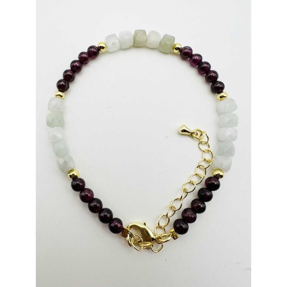 Natural Garnet Faceted Jade Beaded Bracelet 8.75” Adjustable